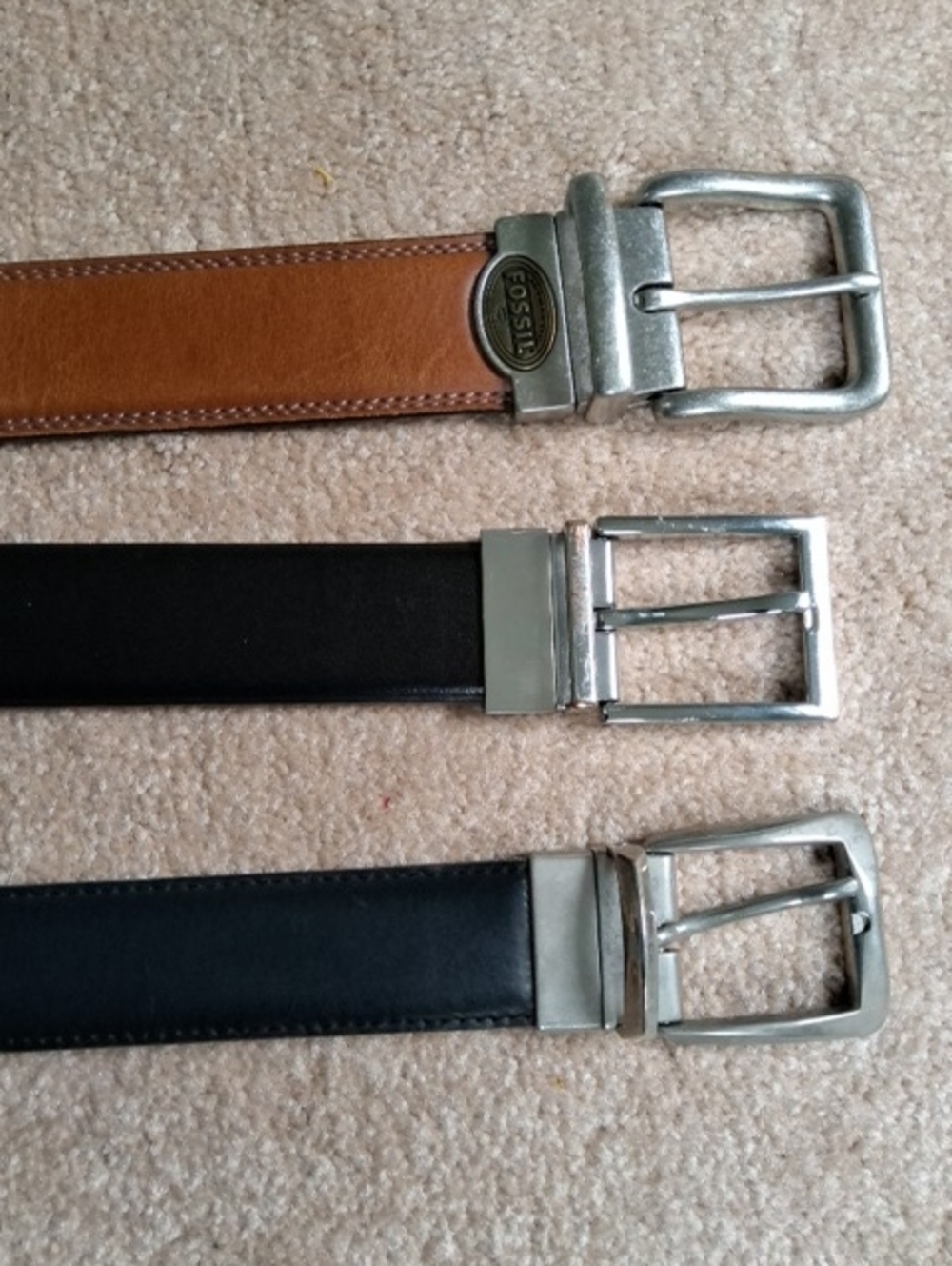 Set Of 3 Men's Leather Belts Size 38 With  Silver Buckles